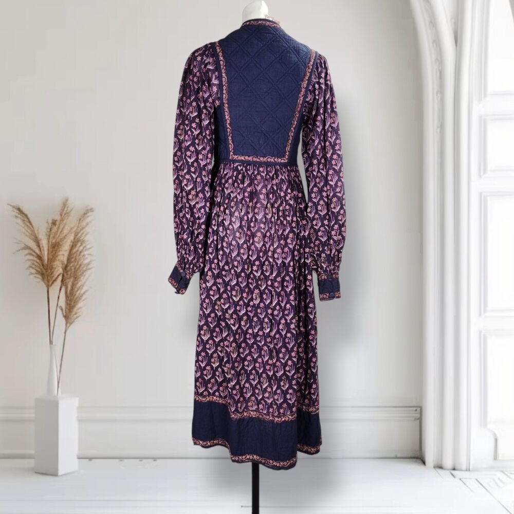 Vintage 70s Phool Indian Cotton Gauze Block Print Peasant Dress Size 4 Boho - Picture 3 of 16
